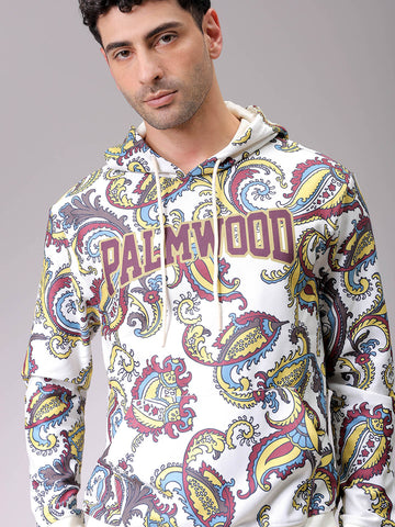 Men's Chalk Regular Fit Paisley Overhead-Hooded Sweatshirt