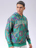 Men's Green Regular Fit Paisley Printed Overhead-Hooded Sweatshirt