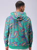 Men's Green Regular Fit Paisley Printed Overhead-Hooded Sweatshirt