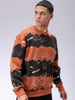 Men's Beige Oversized Abstract Printed Overhead-Crewneck Sweatshirt