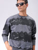 Men's Grey Oversized Abstract Printed Overhead-Crewneck Sweatshirt