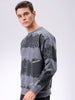 Men's Grey Oversized Abstract Printed Overhead-Crewneck Sweatshirt