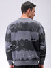 Men's Grey Oversized Abstract Printed Overhead-Crewneck Sweatshirt