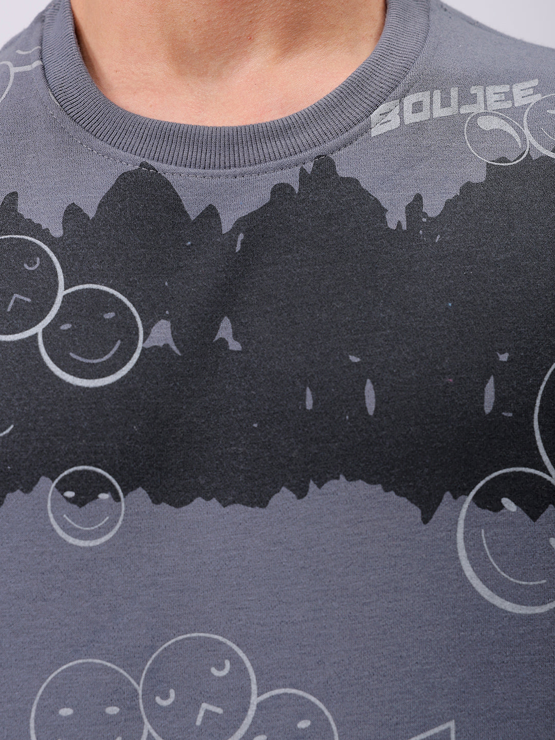 Men's Grey Oversized Abstract Printed Overhead-Crewneck Sweatshirt
