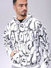 Men's White Relaxed Fit Printed Overhead-Hooded Sweatshirt