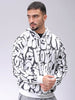Men's White Relaxed Fit Printed Overhead-Hooded Sweatshirt