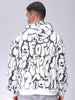 Men's White Relaxed Fit Printed Overhead-Hooded Sweatshirt