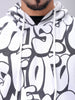 Men's White Relaxed Fit Printed Overhead-Hooded Sweatshirt
