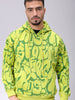 Men's Green Relaxed Fit Printed Overhead-Hooded Sweatshirt