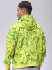 Men's Green Relaxed Fit Printed Overhead-Hooded Sweatshirt