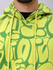 Men's Green Relaxed Fit Printed Overhead-Hooded Sweatshirt