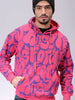 Men's Pink Relaxed Fit Printed Overhead-Hooded Sweatshirt