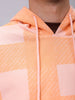 Men's Peach Relaxed Fit Geometric Overhead-Hooded Sweatshirt
