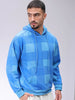 Men's Blue Relaxed Fit Geometric Overhead-Hooded Sweatshirt