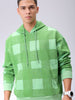 Men's Green Relaxed Fit Geometric Printed Overhead-Hooded Sweatshirt