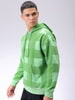 Men's Green Relaxed Fit Geometric Printed Overhead-Hooded Sweatshirt
