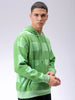 Men's Green Relaxed Fit Geometric Printed Overhead-Hooded Sweatshirt