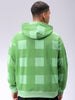 Men's Green Relaxed Fit Geometric Printed Overhead-Hooded Sweatshirt