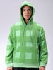 Men's Green Relaxed Fit Geometric Printed Overhead-Hooded Sweatshirt