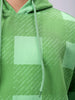 Men's Green Relaxed Fit Geometric Printed Overhead-Hooded Sweatshirt
