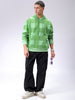 Men's Green Relaxed Fit Geometric Printed Overhead-Hooded Sweatshirt