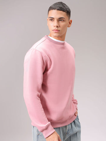 Men's Pink Regular Fit Solid Overhead Crewneck Sweatshirt