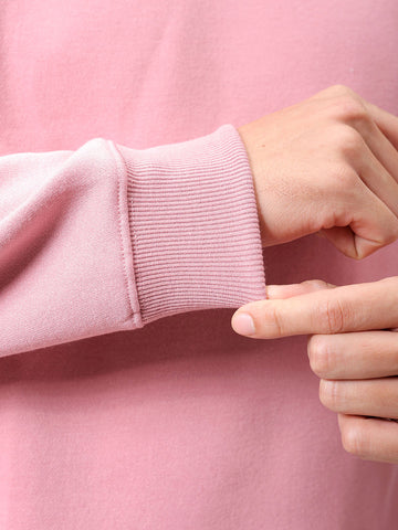 Men's Pink Regular Fit Solid Overhead Crewneck Sweatshirt