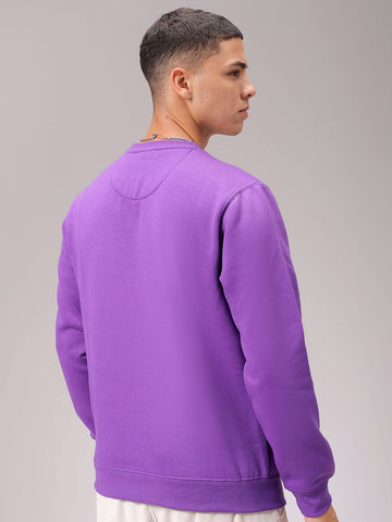 Men's Purple Regular Fit Solid Overhead Crewneck Sweatshirt