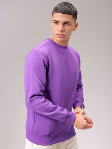 Men's Purple Regular Fit Solid Overhead Crewneck Sweatshirt