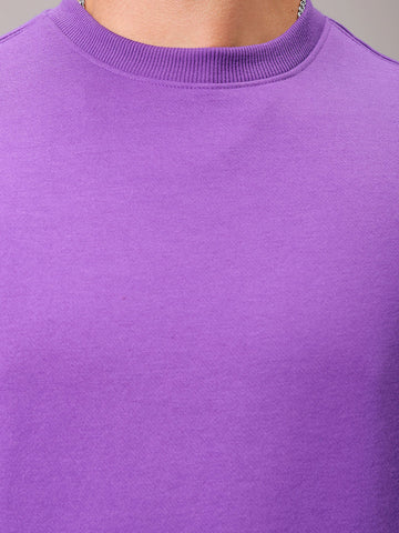 Men's Purple Regular Fit Solid Overhead Crewneck Sweatshirt