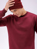 Men's Red Regular Fit Solid Overhead Crewneck Sweatshirt