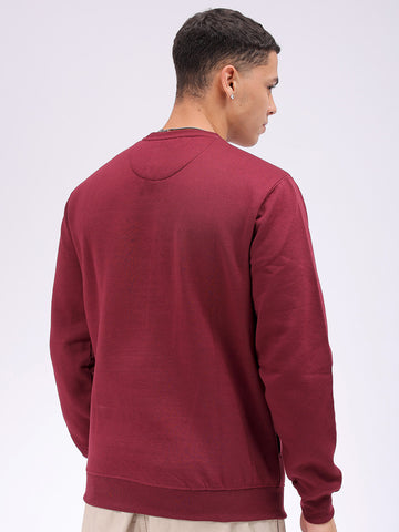 Men's Red Regular Fit Solid Overhead Crewneck Sweatshirt