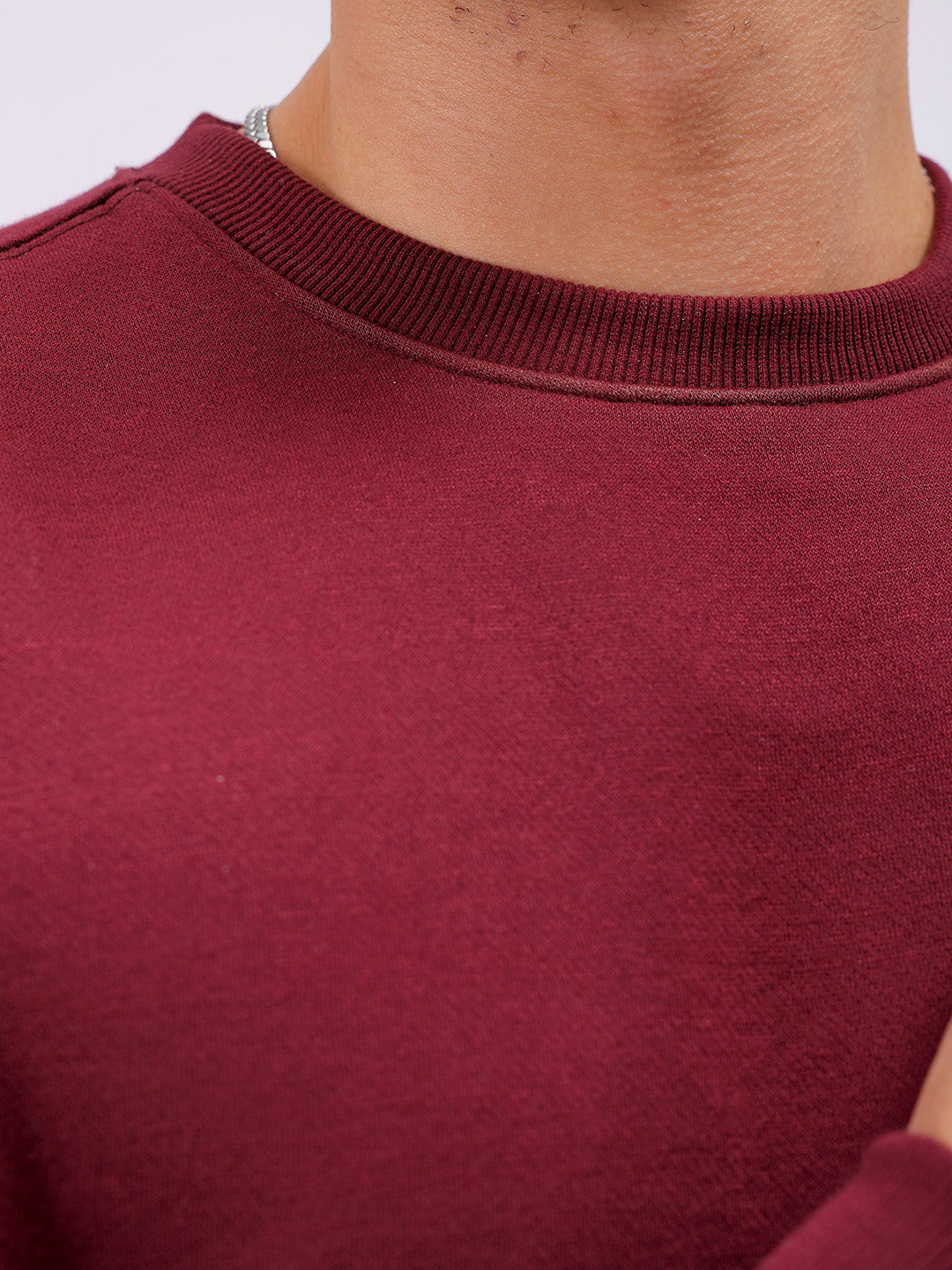 Men's Cranberry Regular Fit Solid Casual Sweat Shirt