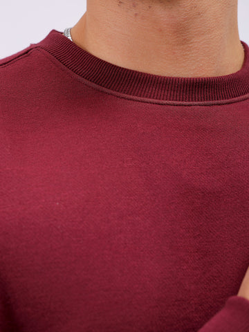 Men's Red Regular Fit Solid Overhead Crewneck Sweatshirt
