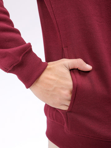 Men's Red Regular Fit Solid Overhead Crewneck Sweatshirt