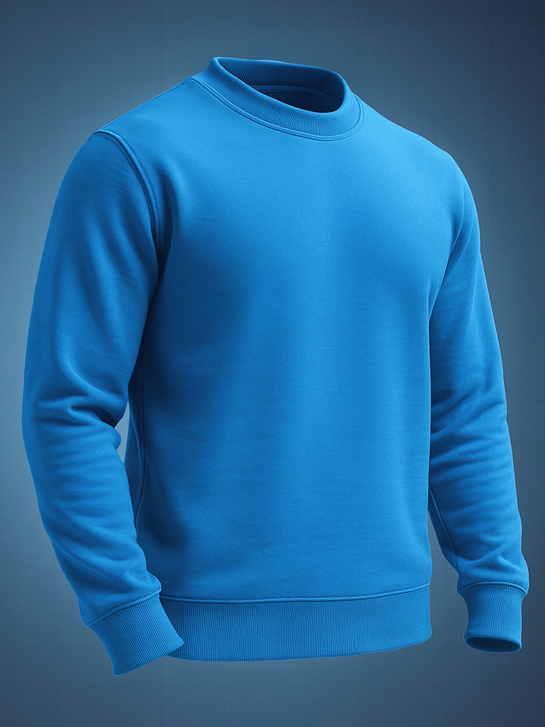 Men's Blue Regular Fit Solid Overhead Crewneck Sweatshirt