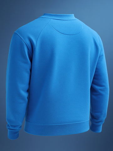 Men's Blue Regular Fit Solid Overhead Crewneck Sweatshirt