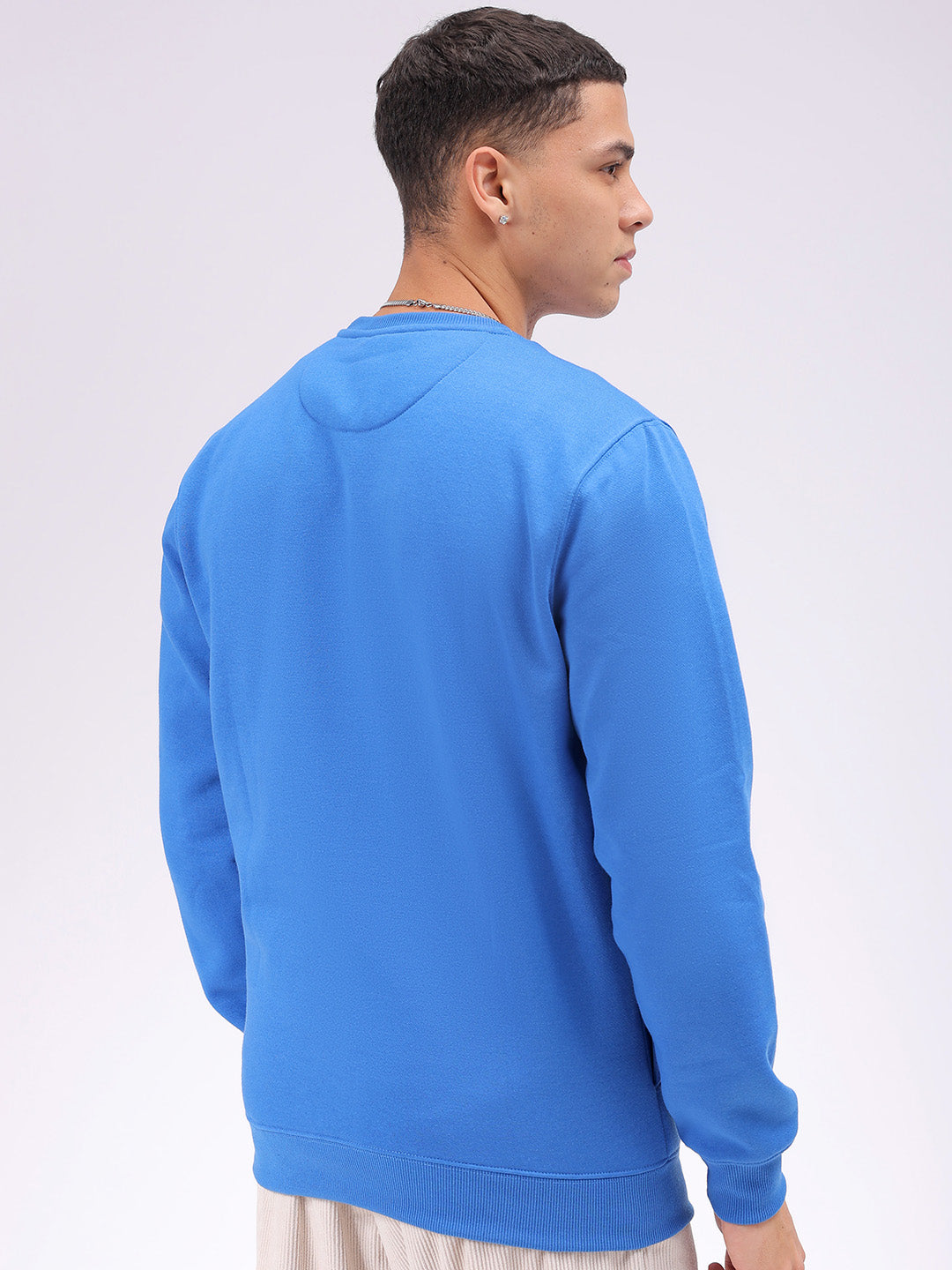 Men's Blue Regular Fit Solid Overhead Crewneck Sweatshirt