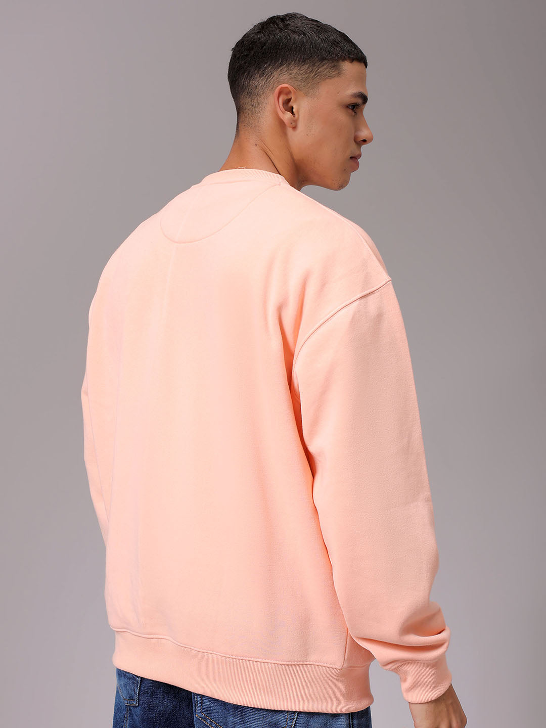 Men's Peach Oversized Solid Overhead Crewneck Sweatshirt