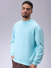 Men's Aqua Oversized Solid Overhead-Crewneck Sweatshirt