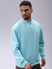 Men's Aqua Oversized Solid Overhead-Crewneck Sweatshirt
