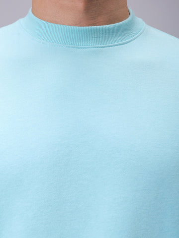 Men's Aqua Oversized Solid Overhead-Crewneck Sweatshirt