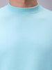 Men's Aqua Oversized Solid Overhead-Crewneck Sweatshirt