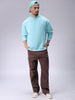 Men's Aqua Oversized Solid Overhead-Crewneck Sweatshirt