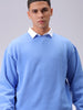 Men's Blue Oversized Solid Overhead-Crewneck Sweatshirt