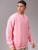 Men's Pink Oversized Solid Overhead Crewneck Sweatshirt