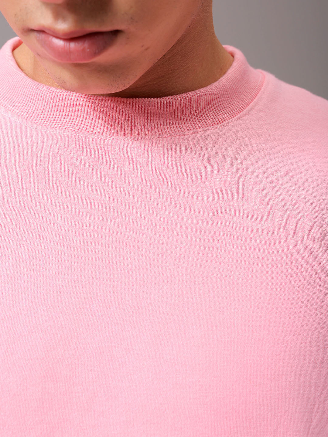 Men's Pink Oversized Solid Overhead Crewneck Sweatshirt