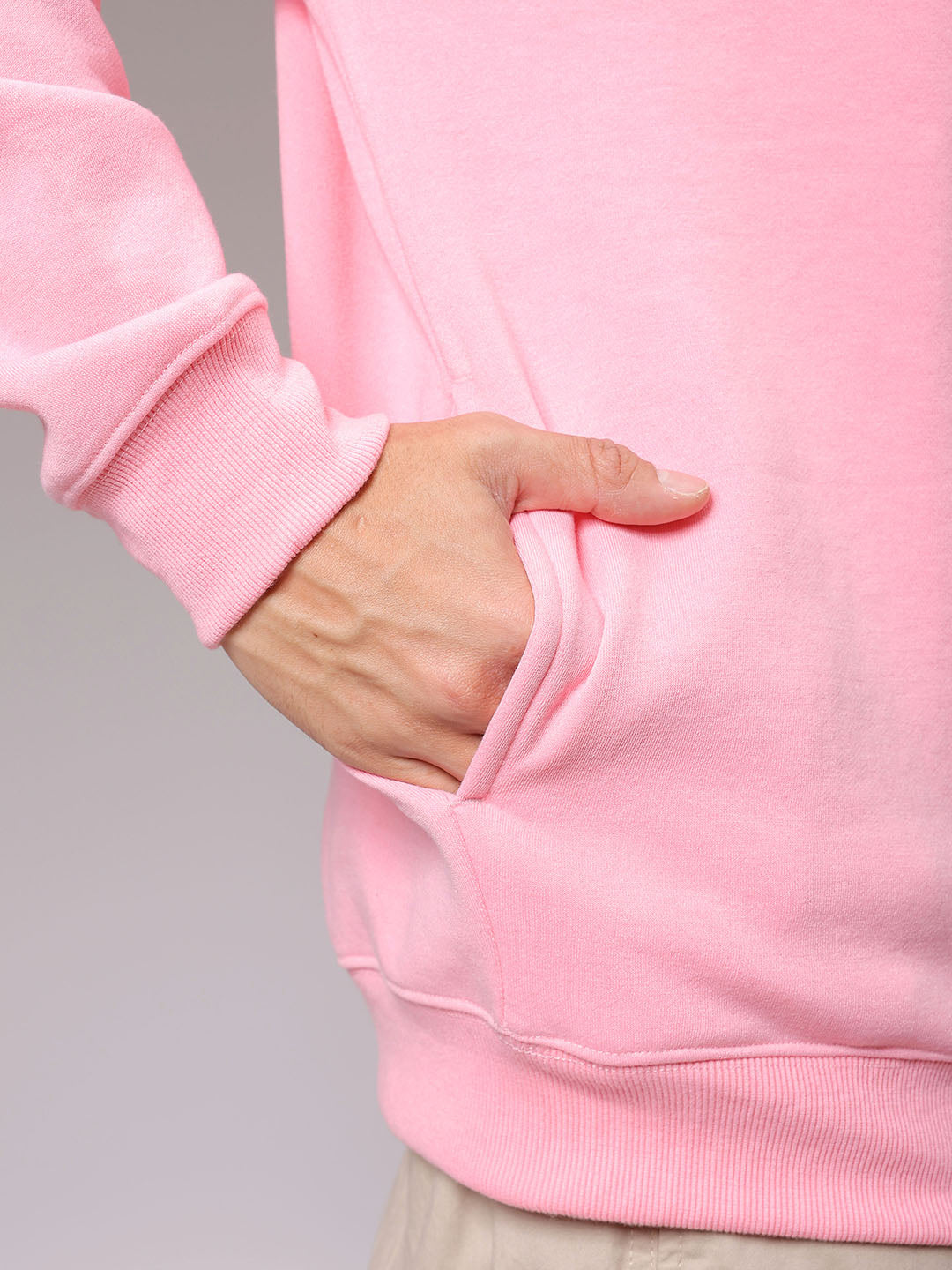 Men's Pink Oversized Solid Overhead Crewneck Sweatshirt