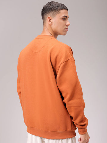 Men's Beige Oversized Solid Overhead Crewneck Sweatshirt