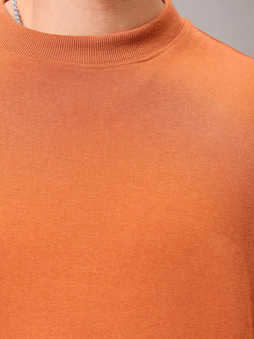 Men's Beige Oversized Solid Overhead Crewneck Sweatshirt